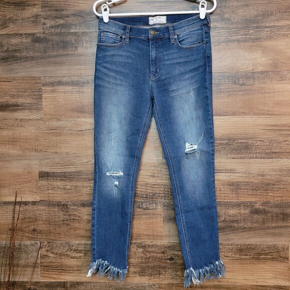 Free People Jeans 27 Great Heights Skinny Fray Fringe Hem Stretch Denim - Picture 1 of 10